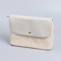 Natural Jute Makeup Bag PU Trim Flap Makeup Pouch Plain Toiletry Storage Bag Envelope Shape PU and Linen Cosmetic Bag