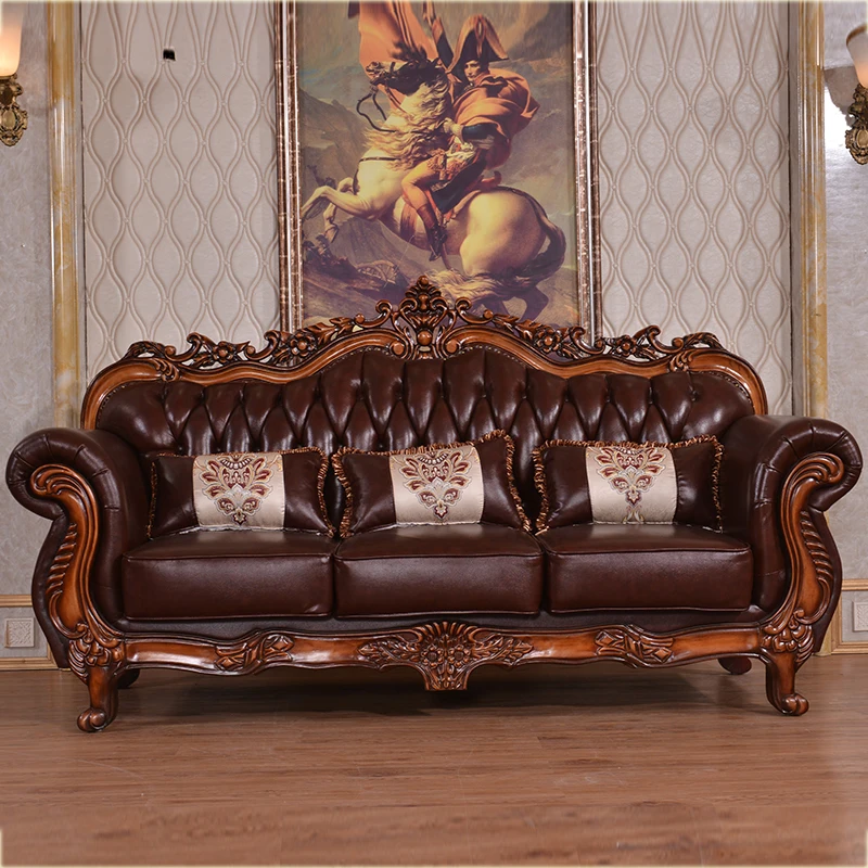 Foshan factory European antique Leather Living room furniture set