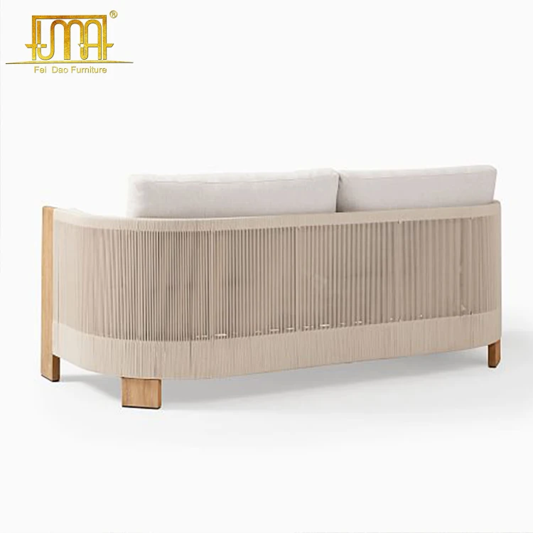 Luxury thick armrest modern teak wood sofa set outdoor furniture