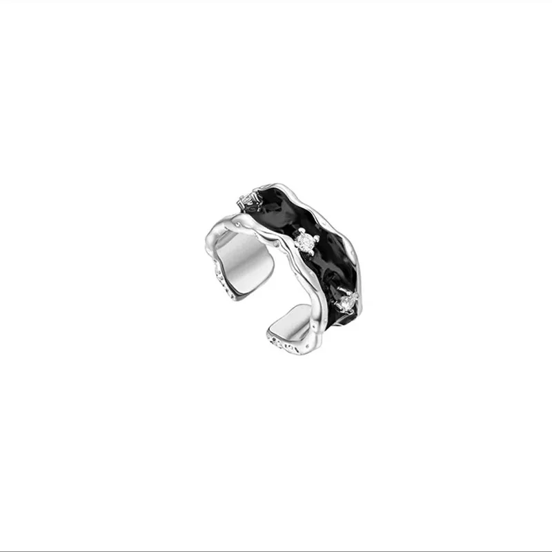 Korean Women  Geometric Star Wave Enamel Glaze Finger Rings Handmade Inlaid Zircon Open Ring Y2K Jewelry INS Girl Gifts