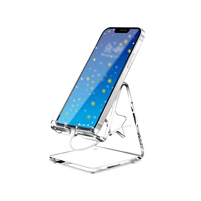 Custom Desktop Star Back Clear Acrylic Mobile Phone Display Stand Perspex Phone Stand For Home Shop