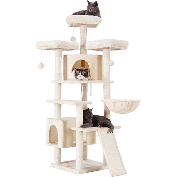 Cat Tree Large Cat Tower for Indoor Cats ,Multi-Level Cat Furniture Condo for Cats with 3 Padded Plush Perch, Cozy Basket
