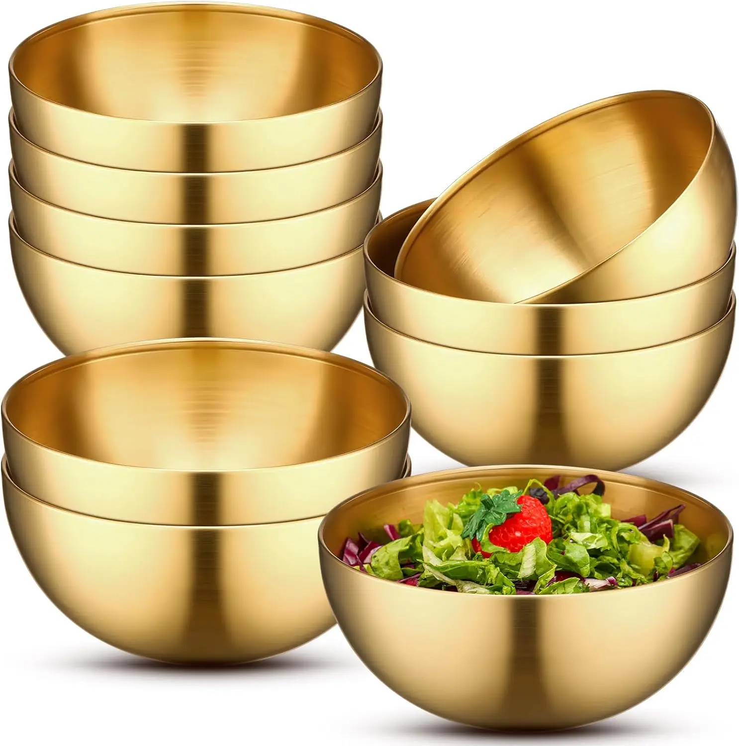 Kitchenware Golden Fruit Salad Snack 15cm 20cm Stainless Steel Mixing bowls set Salad Bowl Prep bowl