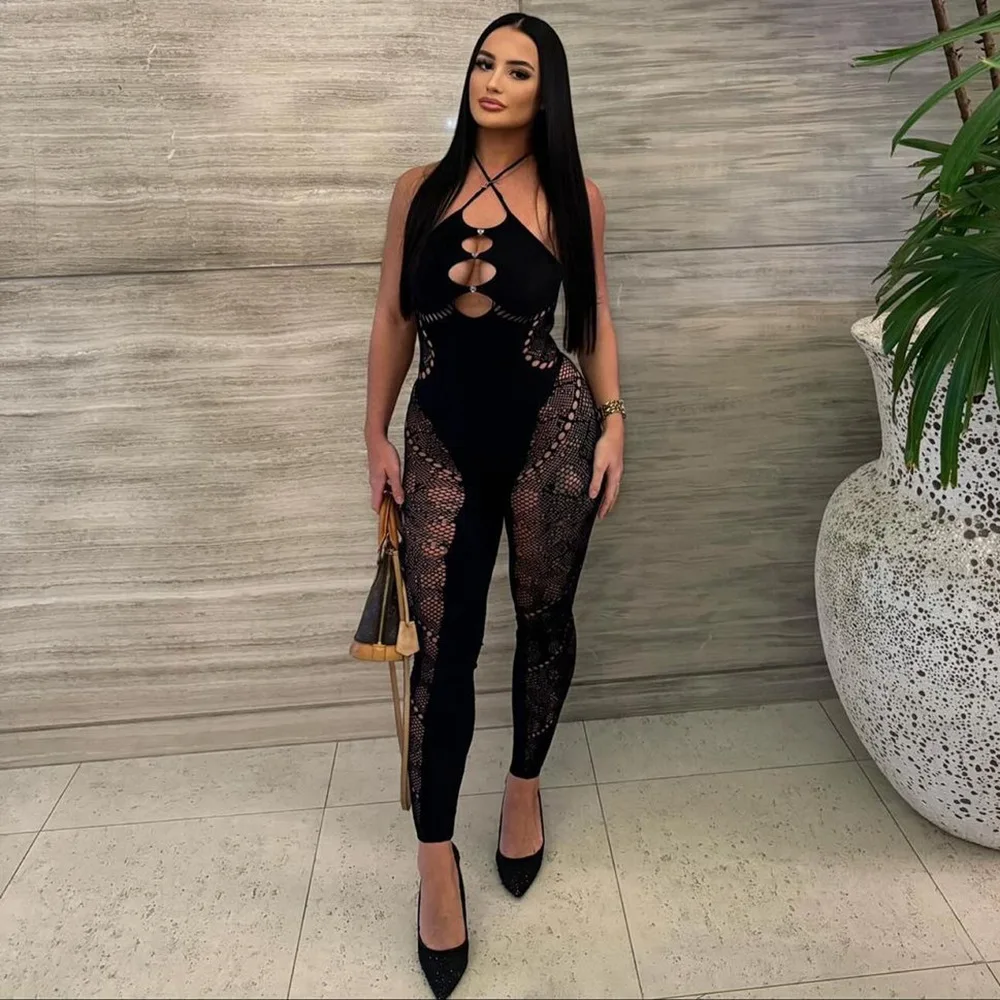 DGF041090 Hot selling Knitted hollow Out sexy Jumpsuits with low price