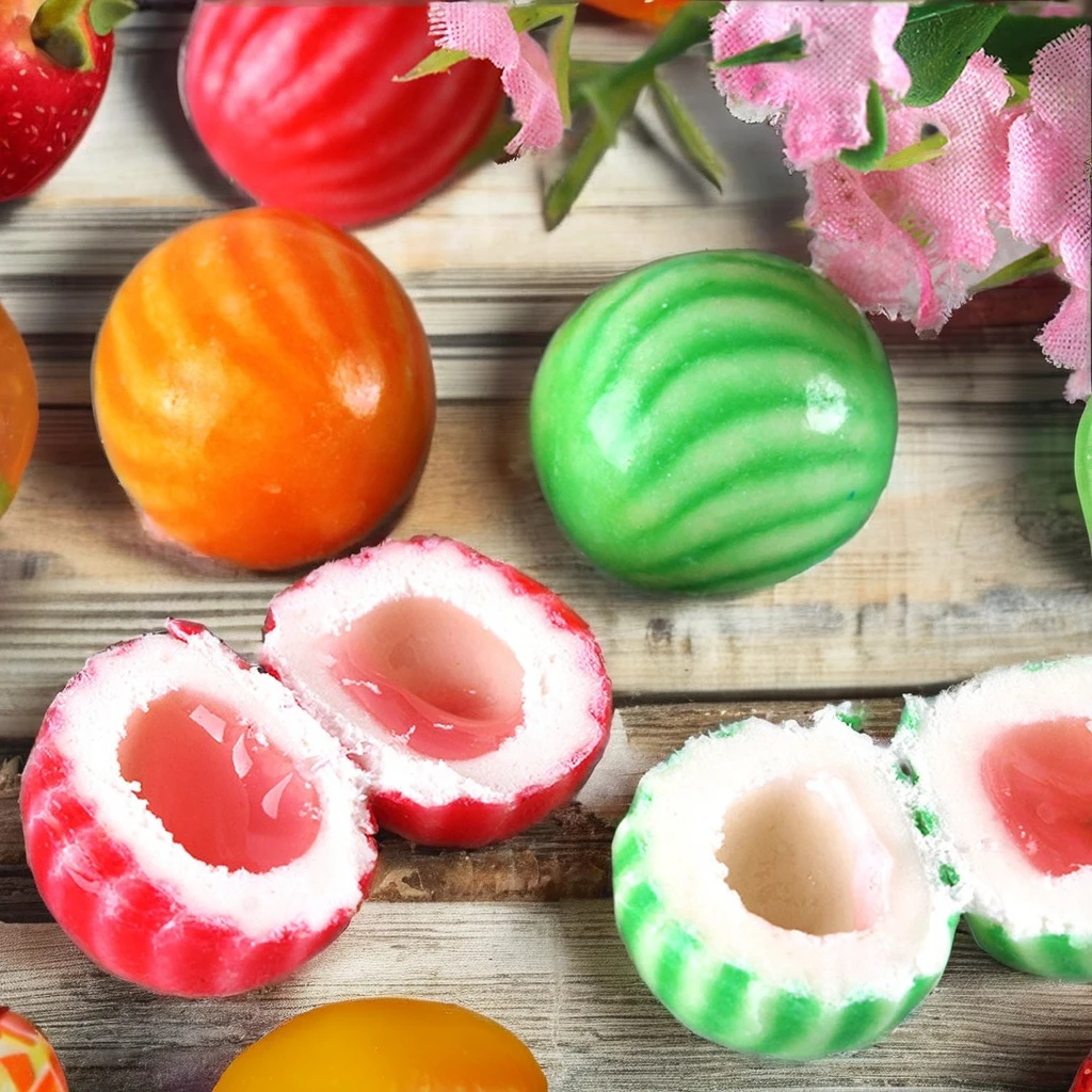 Sweet Assorted Fruity Flavor Watermelon Balls Shaped Sandwich Bubble Gum Chewing Candy Packaged in Box or Bag