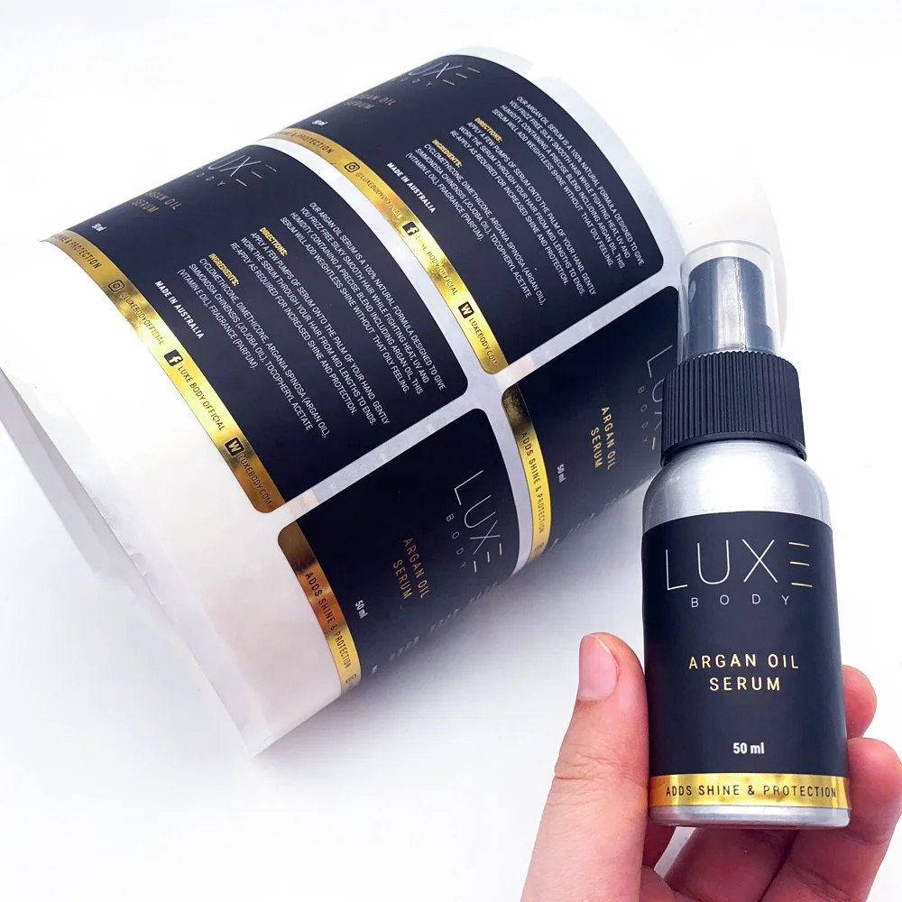 Custom Logo Waterproof glossy Gold silver Foil Perfume private cosmetic bottle jar sticker packaging label for bottle