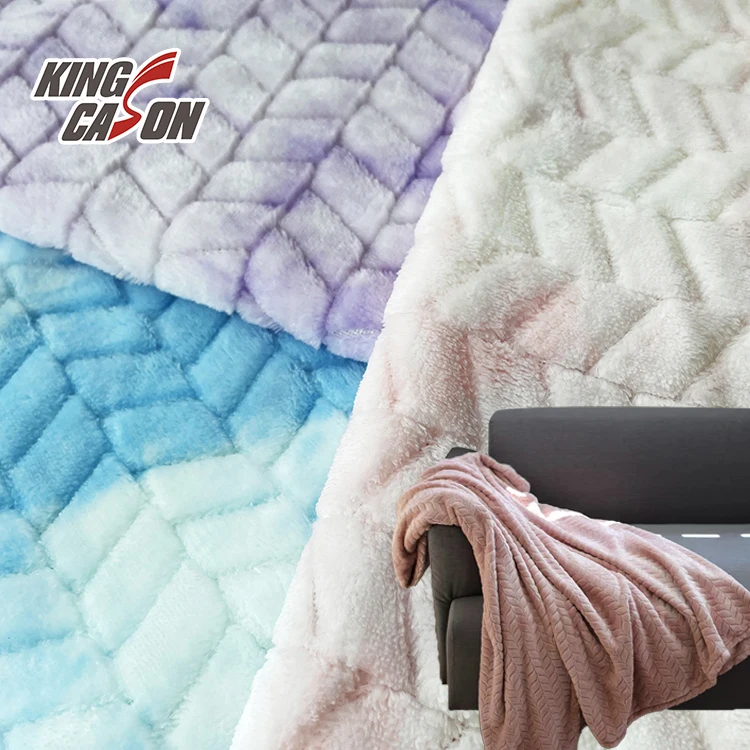 KINGCASON 2022 New Design Tie Dye One Side Brush Checkerboard Grid Jacquard Flannel Fleece Fabric For Home Textiles Decorations