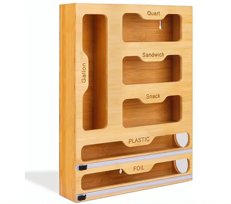 Kitchen Drawers Multifunction Bamboo Ziplock Bag Storage Organizer Square Ziplock Bag Storage Organizer Bamboo - 6 In 1 Wrap