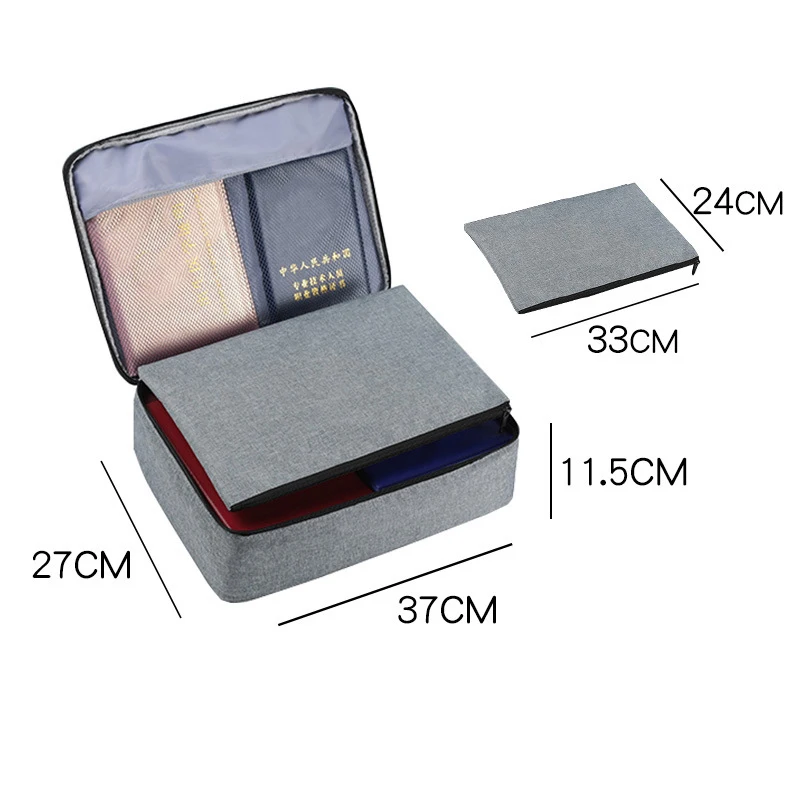 Portable Important Passport Certificates Zip Organizer Gray Storage Waterproof Document Bag