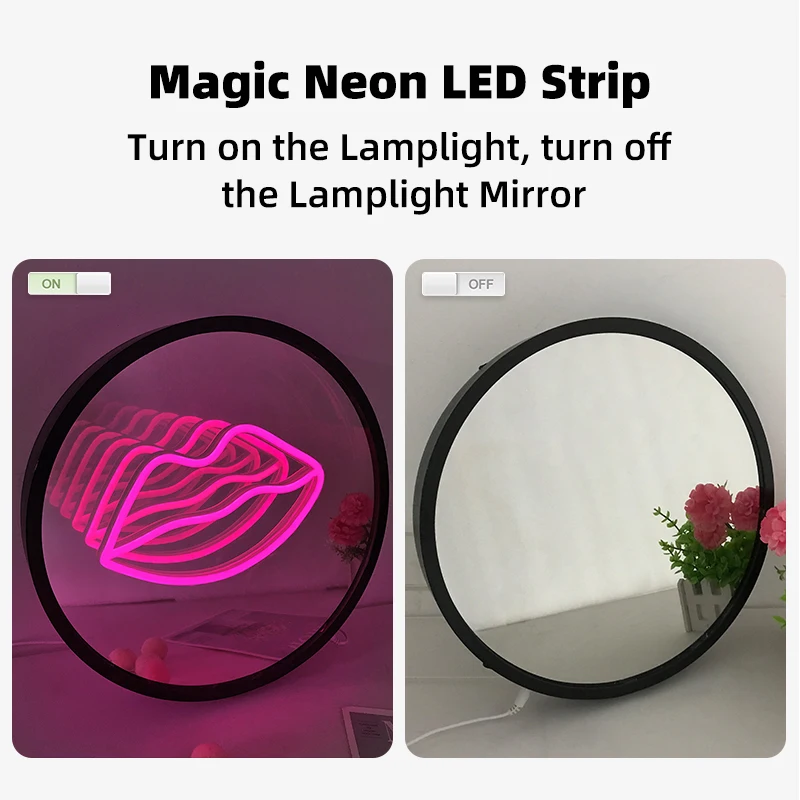 High Quality Modern Style Sexy Mouth Lips Led Neon Light Rectangular Home Indoor Table Neon 3d Infinity Mirror
