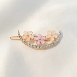 Fashion Simple Floral Metal Hearts Pattern Crystal Hair Clip For Girls