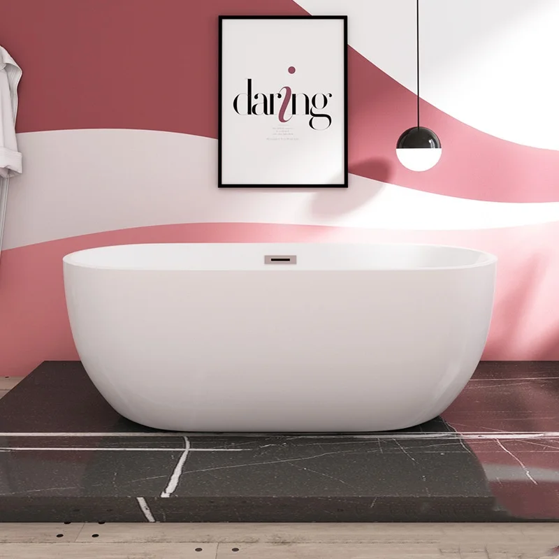 KD-B03 Guangdong Sale Popular Modern Freestanding Acrylic Bathtub Shiny White Color Oval Shape Shower Tub without Faucet Holes