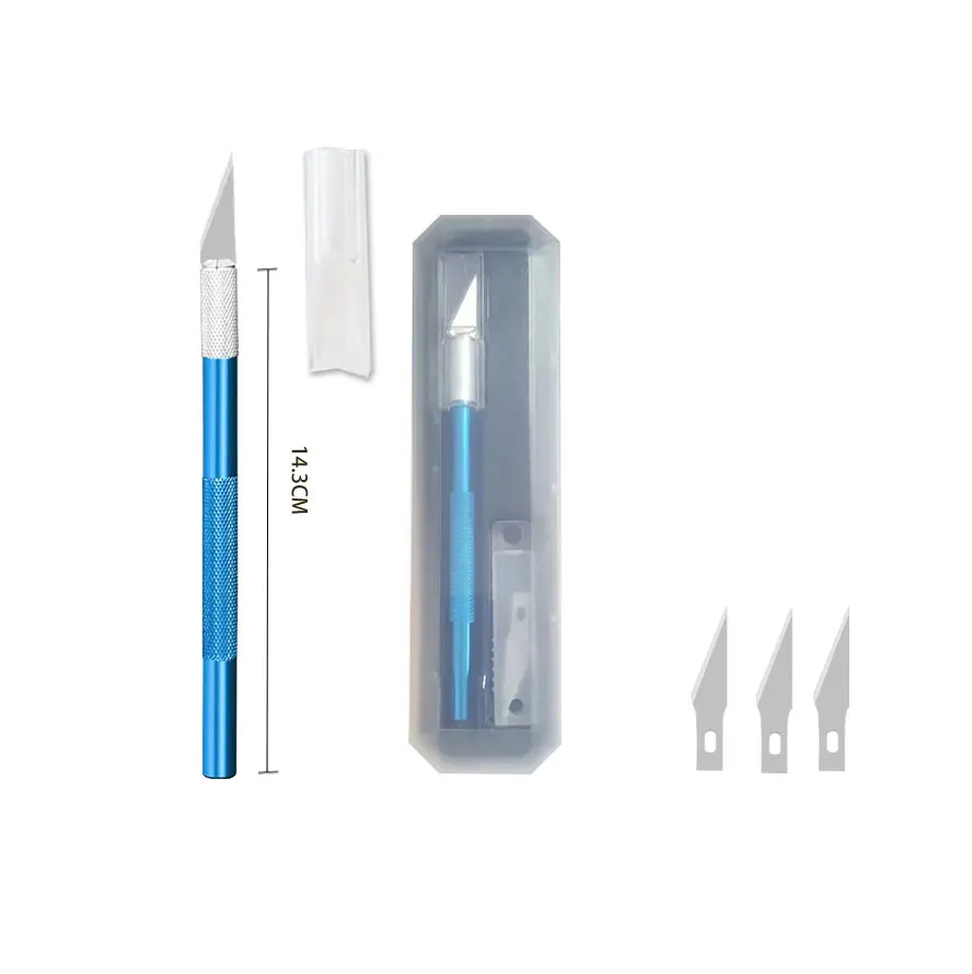 Wholesale OEM Package Portable Aluminium Alloy Metal Art Knife 5 Spare Blades Engraving Craft Graver Knife