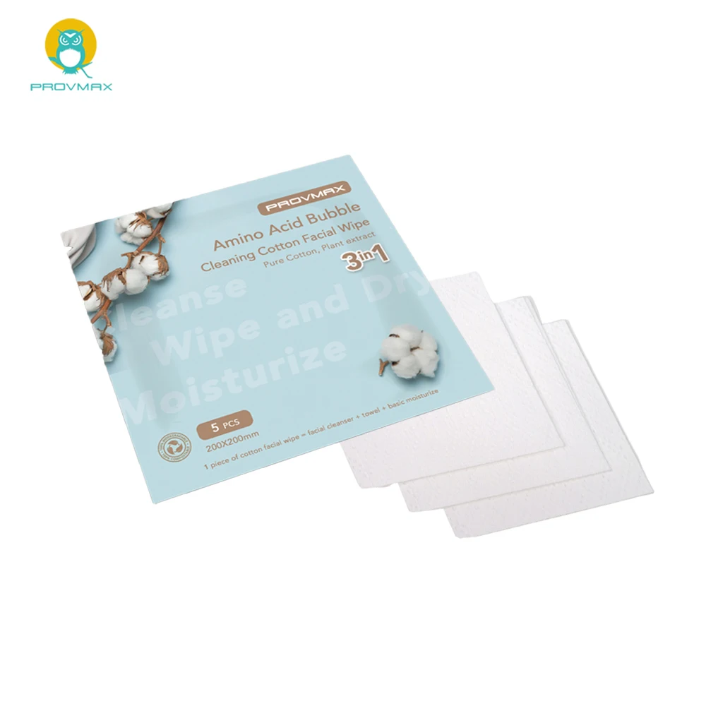 
 Органический натуральный нетканый хлопчатобумажная ткань аминокислота пузырь метка частного назначения макияж салфетки изготовленный на заказ  