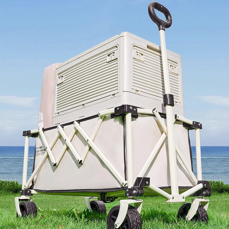 Entai OEM Camping Trolley Foldable Outdoor Utility Beach Wagon Folding Carts Wagon Stroller With Four-wheel