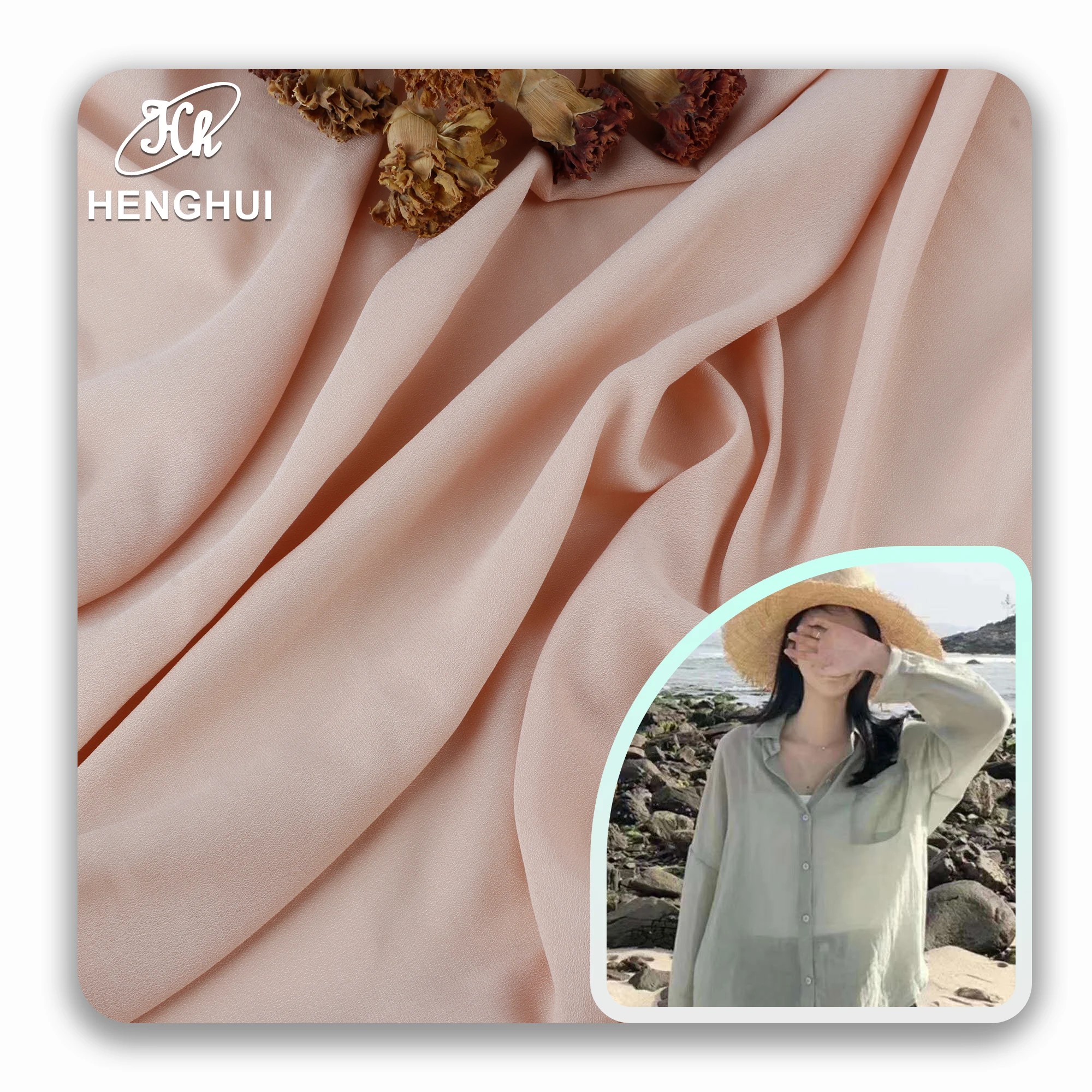 Top quality Crepe Chiffon fabric in 100% polyester 90GSM woven elastic textiles for women clothes wedding dress