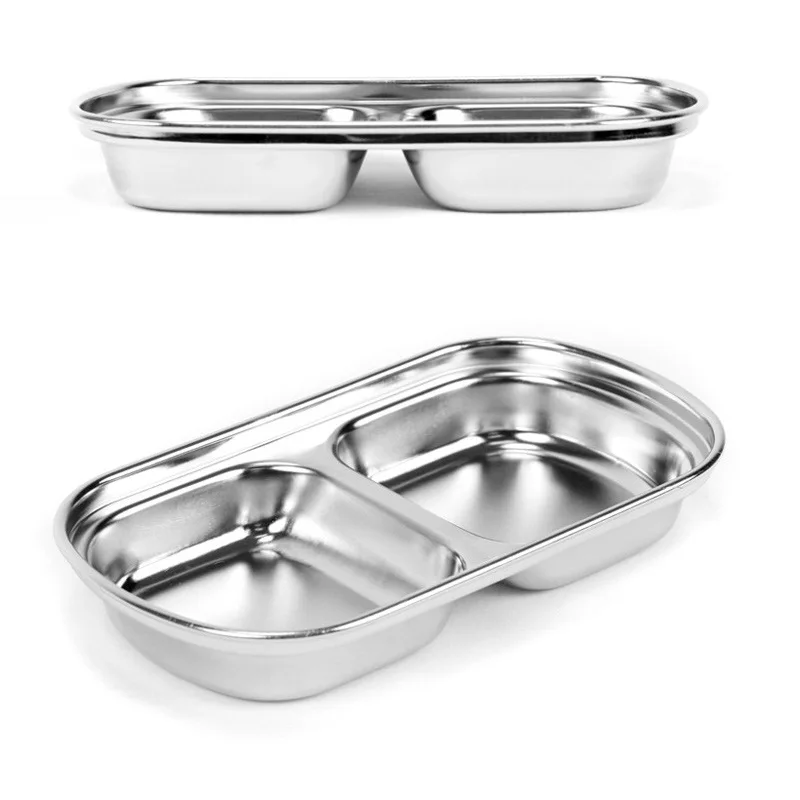 SP2571Barbecue dipping plate Outdoor stainless steel sauce plate Picnic multi grid seasoning plate