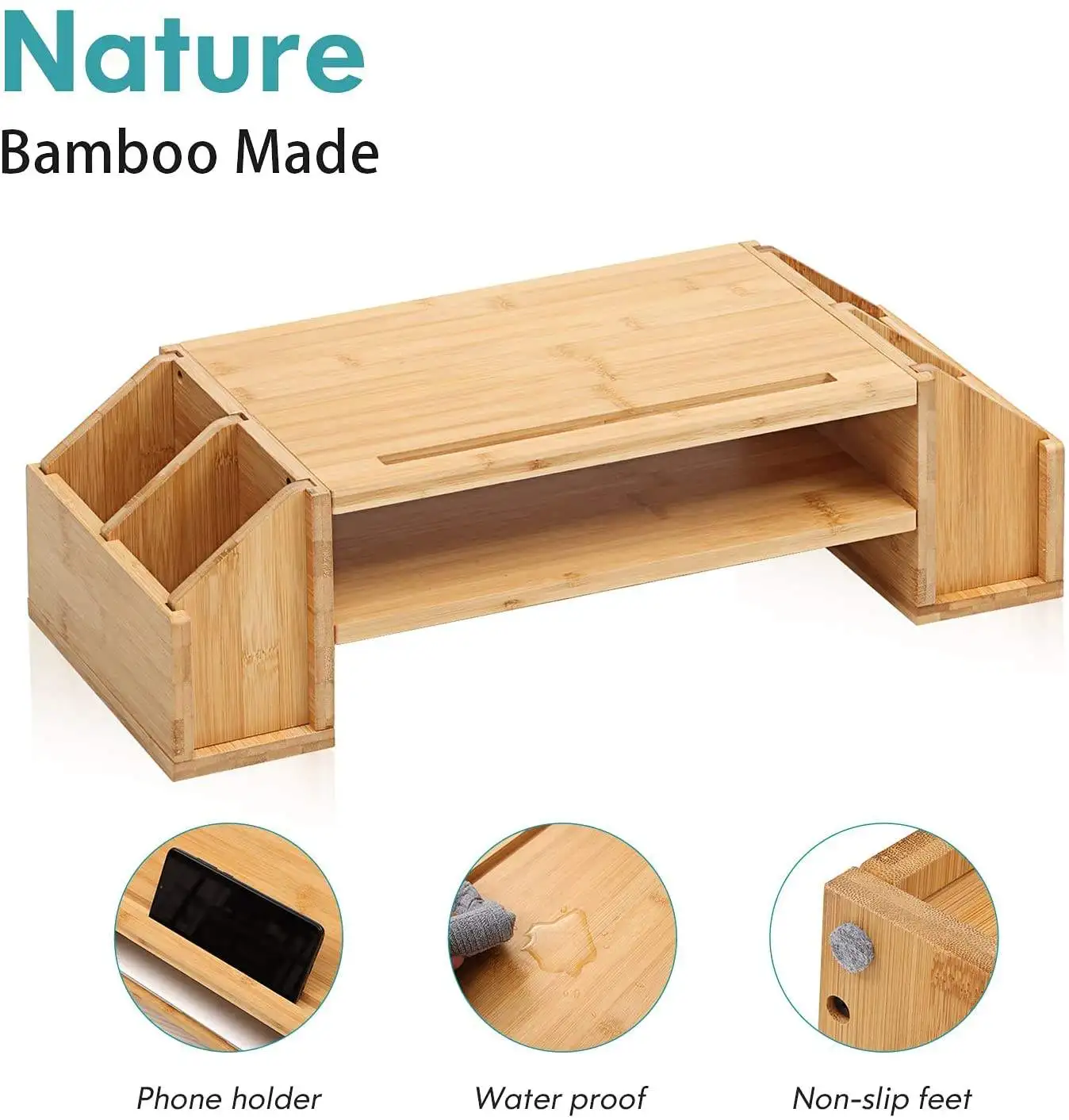 estante para tv phone stand holder computer stand bamboo desktop office organizer Monitor Stand for desk