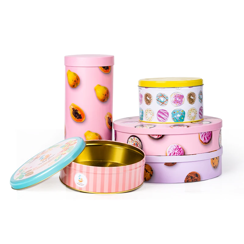Wholesale China Factory Cookie Metal Tin Box Round Organizer Food Grade Big Round Candy Tin Can Metal Box For Cookie With Lids