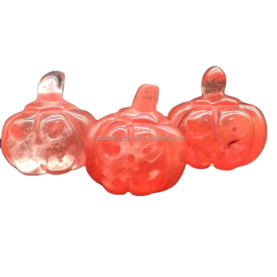 Wholesale Natural Quartz Carved Crystal Hollowed-out Red Melt Refining Pumpkins for Decoration