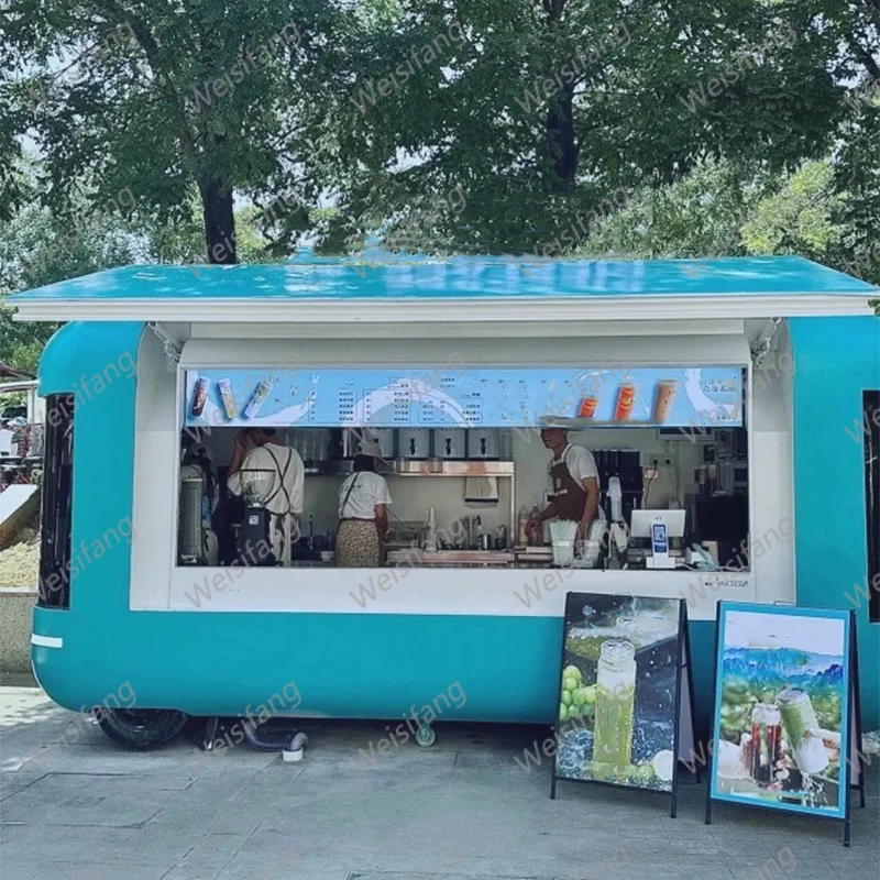 High Quality Square Shape With Full Stainless Steel Kitchen Equipment Food Truck Milk Tea Coffee Mobile Street Food Trailer