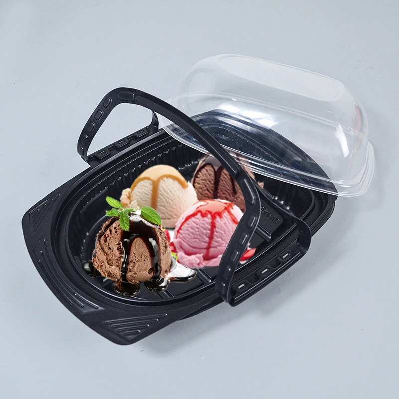 ice cream box  with Transparent anti-fog lid thickened material  takeout packaging  old storage and freezing handheld box