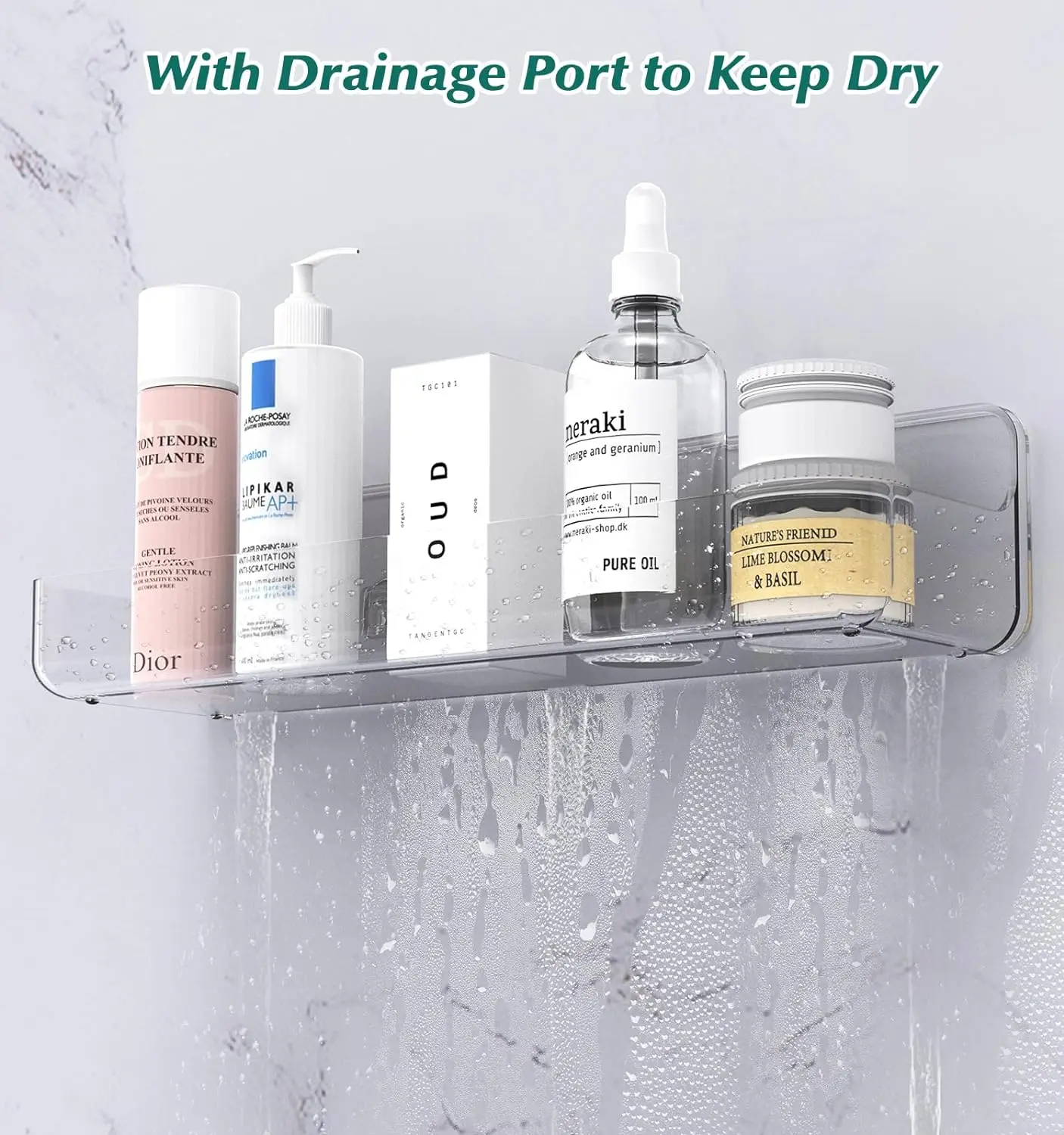 Wall Mounted Storage Holder Acrylic Shower Caddy Shelves Adhesive Wall Hanging Clear Bathroom Shower Organizer Shelf