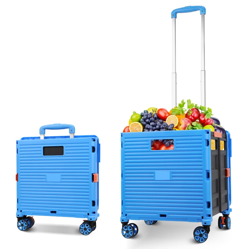 BAOYU Grocery Shopping Cart Push Hand Trolley Foldable Mini Shopping Trolley Basket