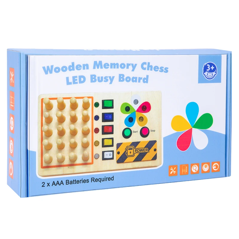 LED Busy Board for Kids Wooden Color Memory Chess Toy Improves Hands Ability and Memory Classification Skills Educational Toy