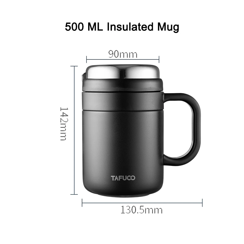 TAFUCO Amazon Hot Selling Termos 500 ML Black thermos Cold Tea Reusable Coffee Cup Insulated Stainless Steel Cups Vacuum Cup