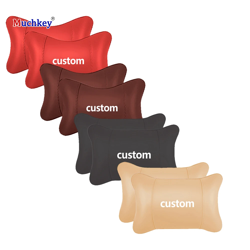 Muchkey Comfortable Custom LOGO Protection PU Leather Auto Car Support Rest Pillow Cushions Universal Car Headrest Pillow