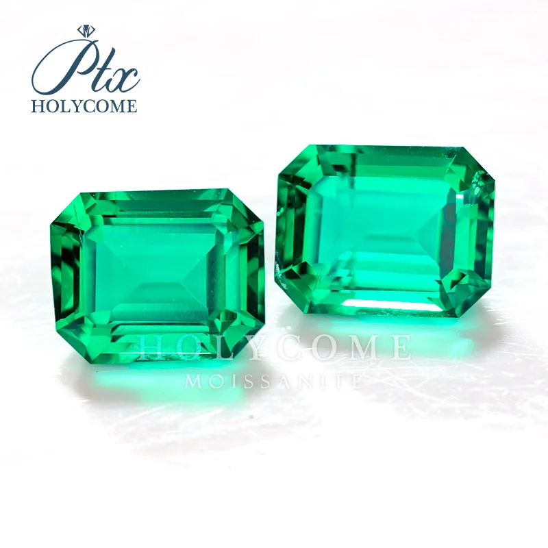 Hot 100% Gold 5x7mm HOLYCOME 2023 Wholesale Green Color Lab Grown Emerald Green Stone Octagon Shape Emerald Gemstone Popular