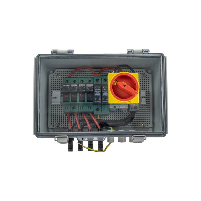 IP65 15A 4 String PV Array Plastic DC Solar Connector, Lightning Surge Protector Lock Indicator Solar Combiner Box 4 In 1 Out