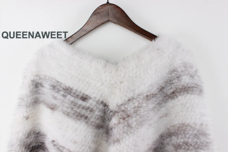 Winter Women Party Wear Fashion Natural White Knitted Mink Fur Shawl Cape
