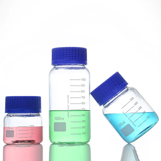Laboratory Chemical Reagent Bottles clear Borosilicate Glass Reagent Bottles With Screw lid