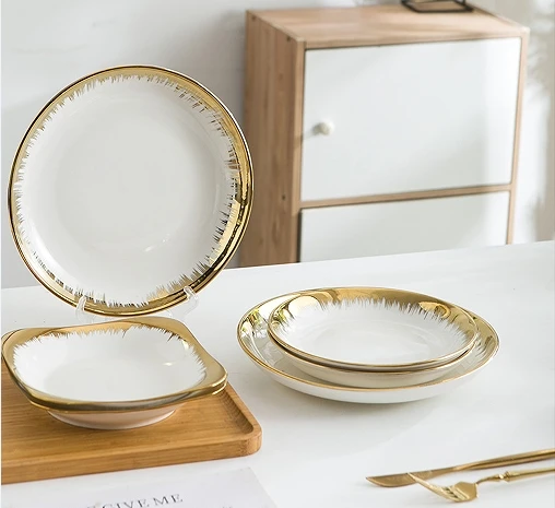 2024 Nordic Light Luxury Ceramic Tableware Gift Set Elegant White And Gold Ceramic Tableware,Fine Bone China Dinnerware Set