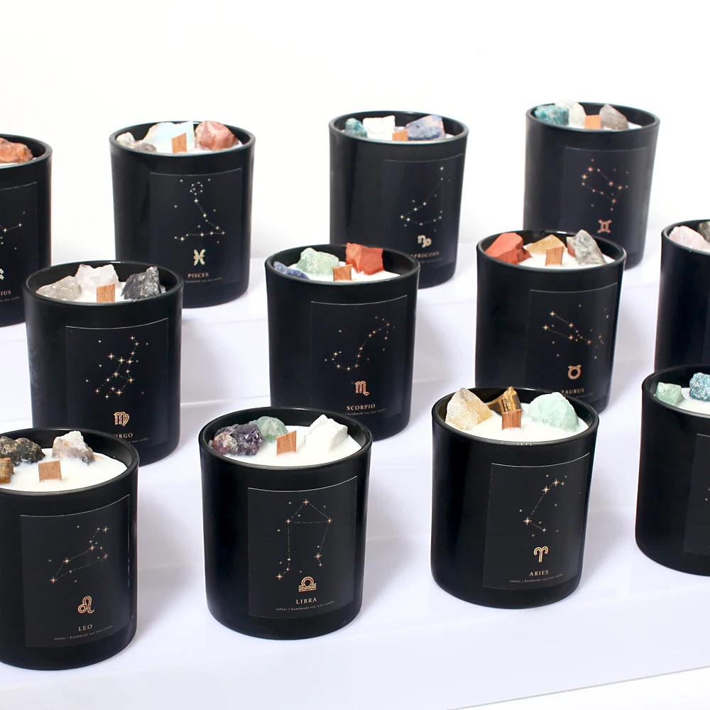 Zodiac candle Scented Soy Candle Luxury Custom 12 Constellations Gift Sets Handmade Customized Logo crystal candle