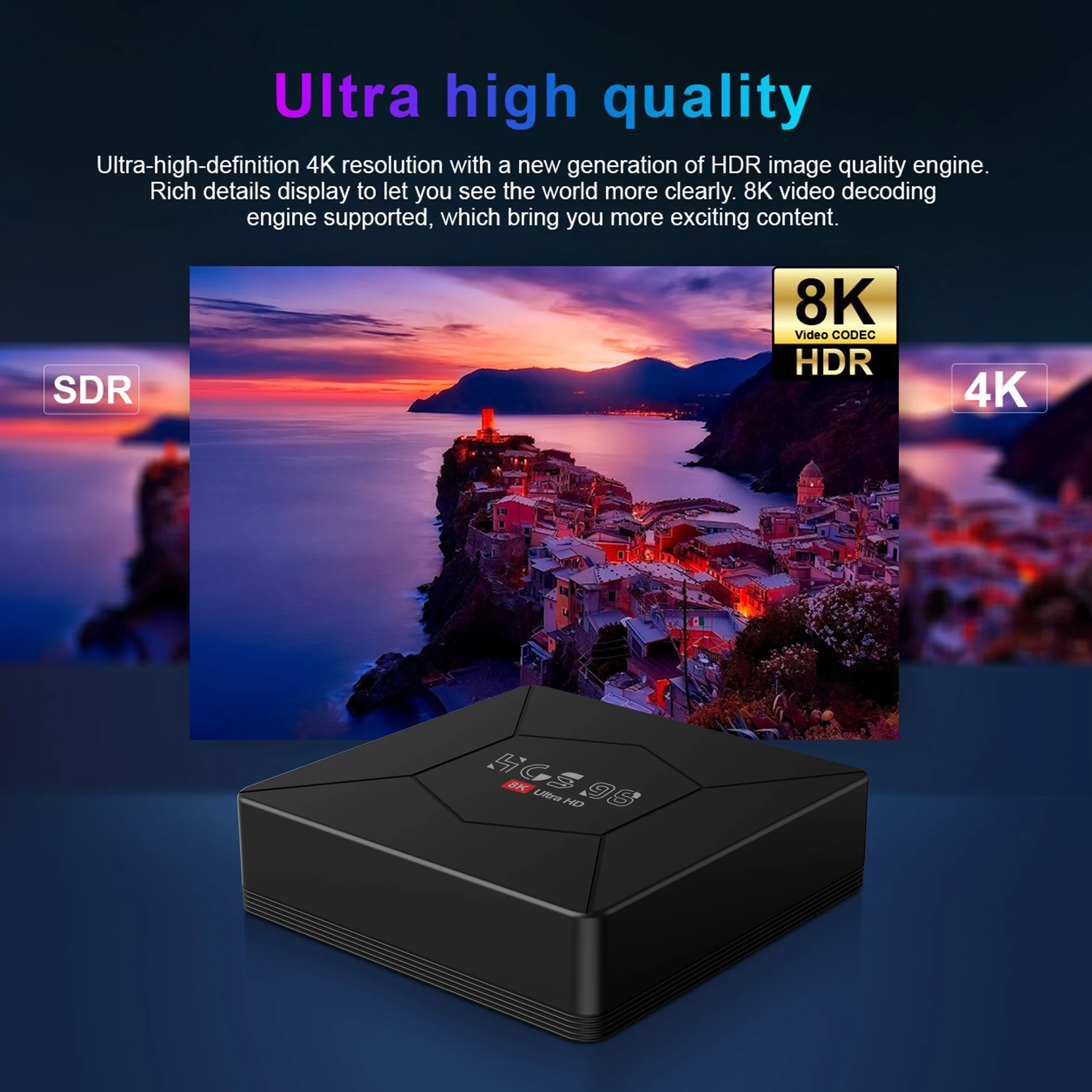 2024 New! High quality TV Box Android HCS98 mini 5G WIFI set-top box android 8k smart bluetooth remote control android tv box