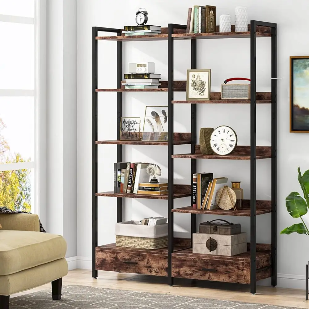 Factory Wholesale Industrial Book Shelf Bookcase Furniture Bookshelf Wooden Manufacturer Wood Home Living Room Office Carton