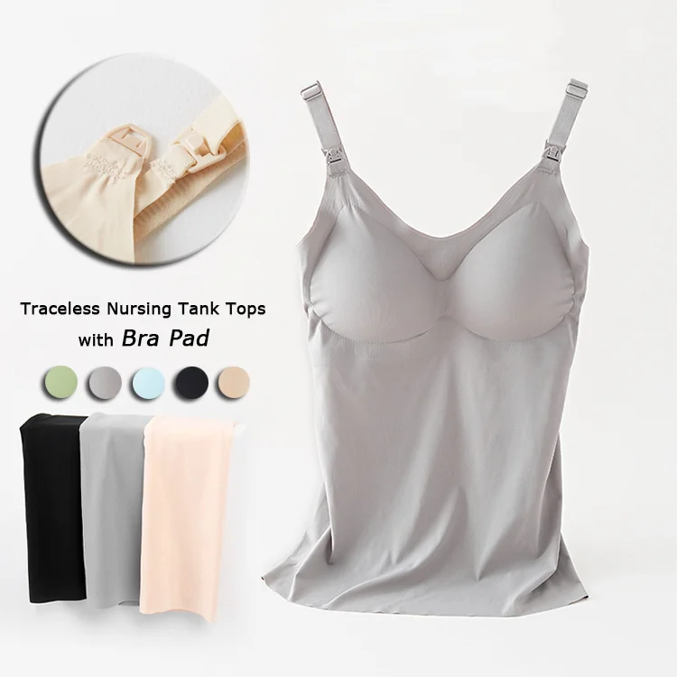 Wholesale M-2XL No Trace Ice Silk Detachable Pad Pregnancy Camisole Maternity Clothes Breastfeeding Tank Tops for Women