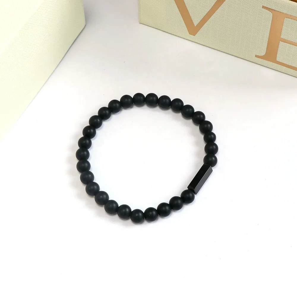 2022 high quality custom jewelry black wrist beads onyx bracelet adjustable