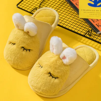 Зимние Теплые Симпатичные детские тапочки с 3D кроликом Нескользящие домашние детские тапочки детская обувь