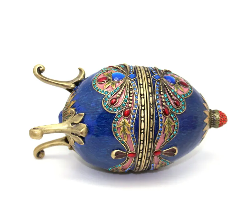 SHINNYGIFTS Royal Vintage Trinket Box Enamel Hand Painted Faberge Style Eggs Jewelry Gift Box Easter Egg