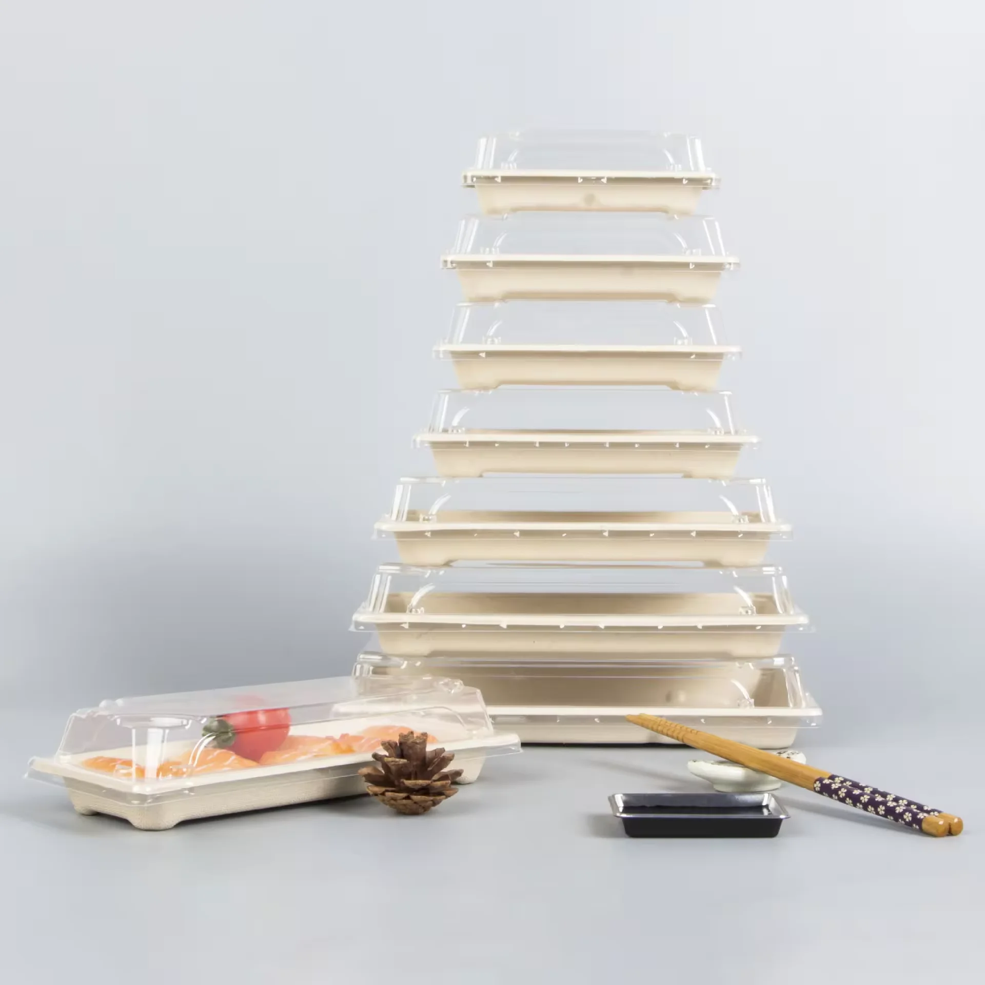 Sugarcane Pulp Eco Sushi Plate Made Of Sugarcane Pulp Biodegradable Pulp Sushi Packaging Take Out Container Food Box