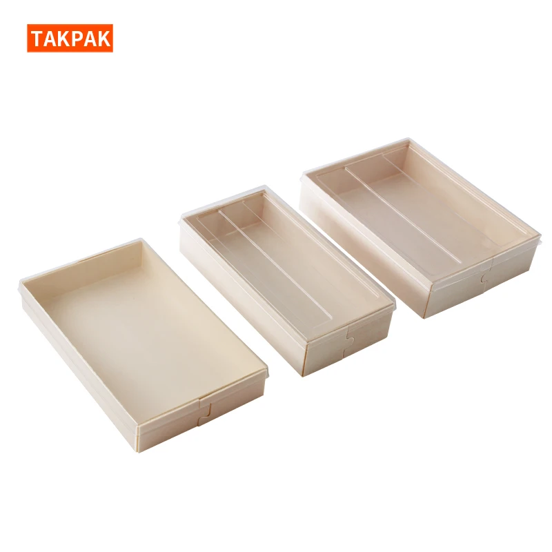 Wooden Donut Mini Cake Pie Slice Dessert Treat Swiss Roll Cake Sushi Boxes Take Away Food Container With Clear Lid