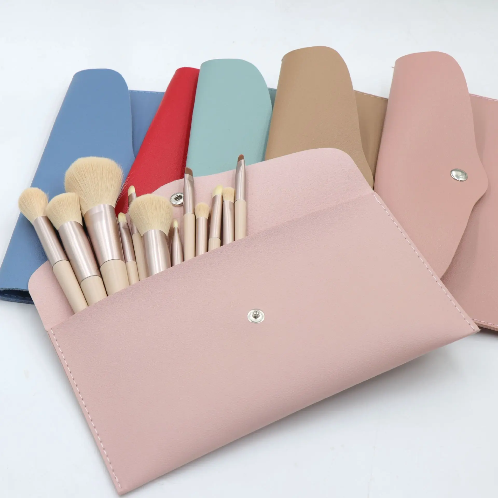 New Portable Makeup Brush Storage Pouch Wholesale Pink Makeup Brush Bag Pu Leather Cosmetic Bag Single Makeup Brush Set Case