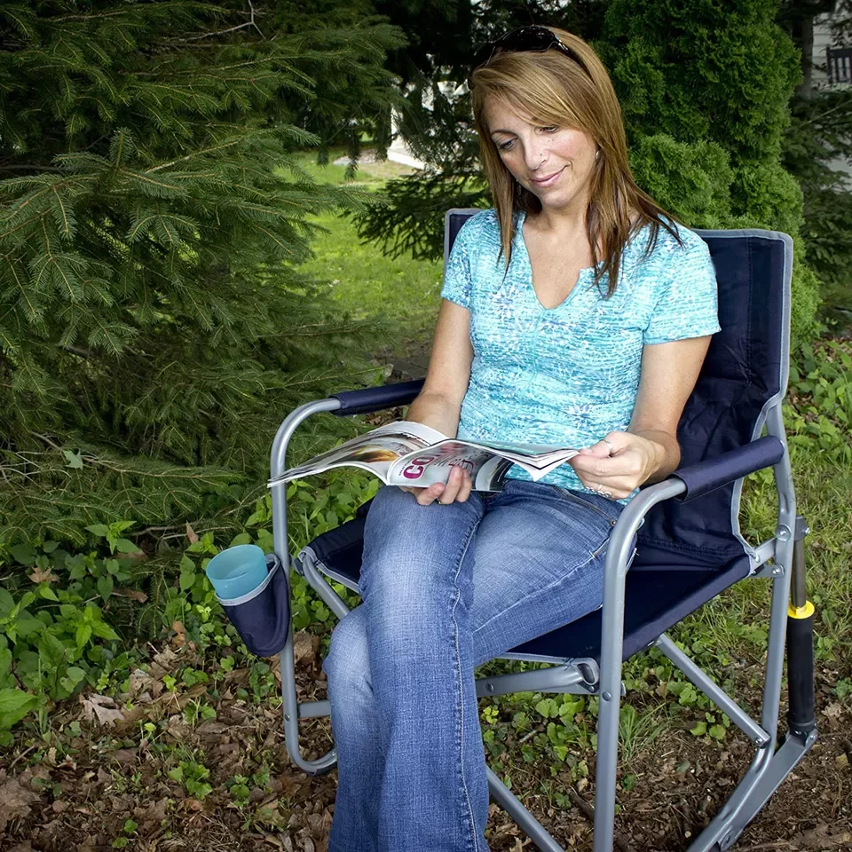 Sturdy Powder-Coated Steel Frame Outdoor Freestyle Portable Folding Rocking Chair