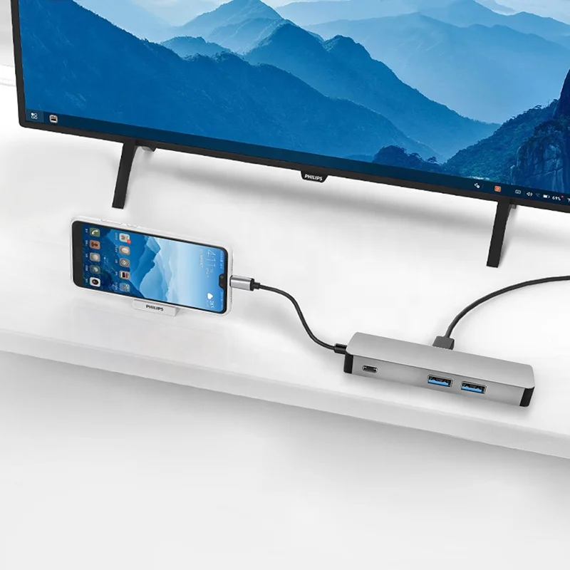  USB-концентратор «Все в одном» с портом Type-c на DVI VGA USB-адаптер LAN 8