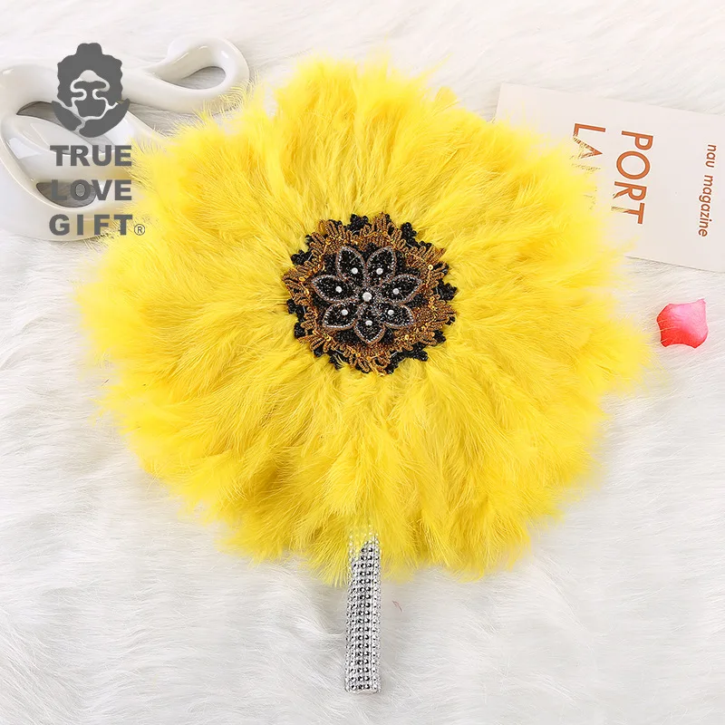 Unique Design Wedding Bride Bridesmaid Hand Fan Craft Colorful Feathered Hand Held Wedding Fans
