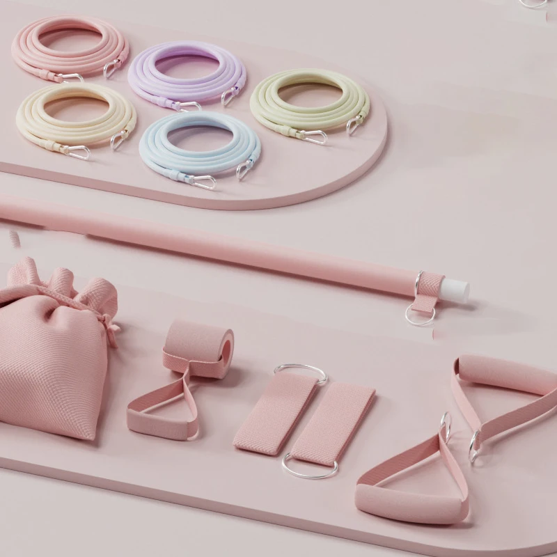 Wholesale Women Home Gym 12pcs Resistance Band Set TPE Elastic Resistance Bands With Pilates Bar